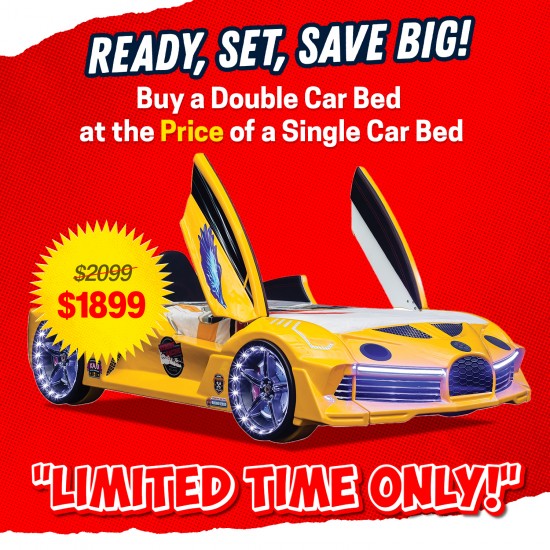 Premium Kids Racing Yellow  Double Car Bed