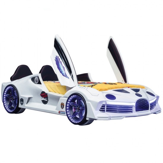 Premium Kids Racing White Double Car Bed 