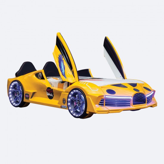 Premium Kids Racing Yellow Car Bed 