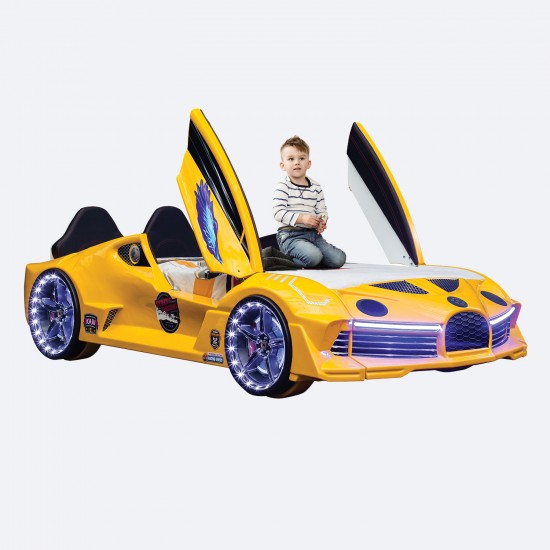 Premium Kids Racing Yellow  Double Car Bed