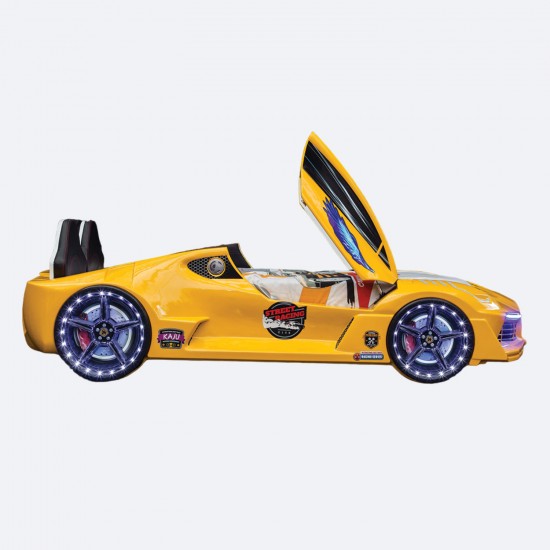 Premium Kids Racing Yellow  Double Car Bed