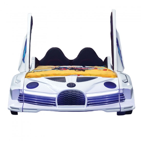 Premium Kids Racing White Double Car Bed 